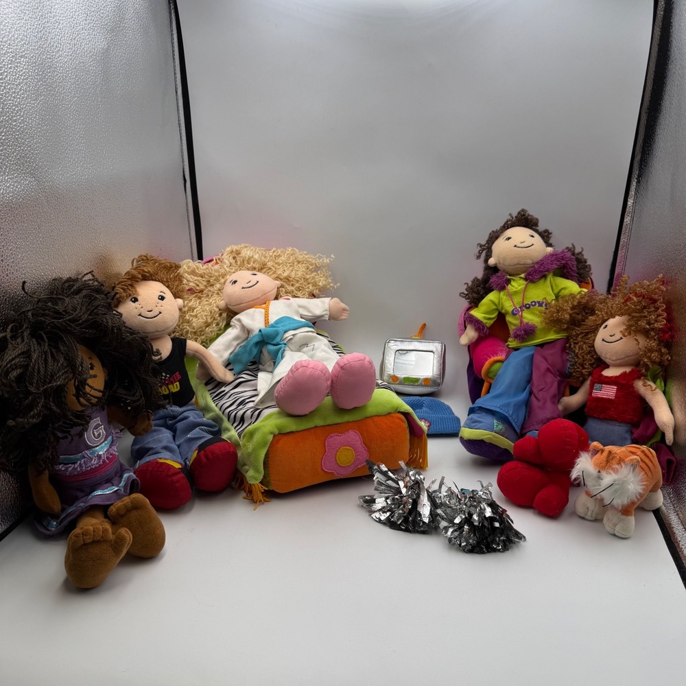Manhattan Toy Groovy Girls Plush Doll Lot with Bed Chair Tiger and Accessories